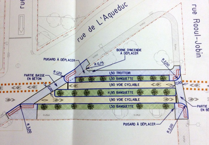 Dessin des aménagements de la piste cyclable sur Montmagny