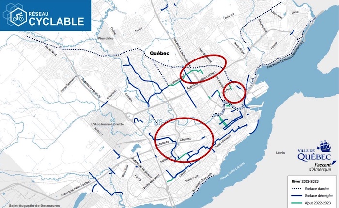 Carte qui pointe les améliorations apportées au déneigement