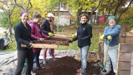 Des bénévoles de Craque-Bitume qui tamisent du compost au site de compostage du parc Roger-Lemelin