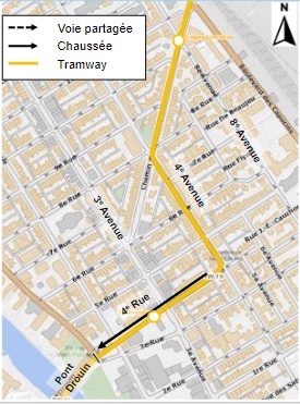 Carte du trajet du tramway dans le Vieux-Limoilou