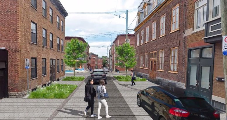 La rue Saint-Olivier sera réaménagée pour un meilleur partage de rue entre le cheminement piéton et le passage automobile. (Crédit photo : Capture d'écran - Ville de Québec)