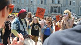 La manifestation pour les arts rassemblait plus de 250 militants cet après-midi, devant l'Assemblée Nationale. (Crédit photo : Estelle Lévêque)