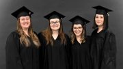 Marie-Julie Delâge, Jeanne Lessard, Selena Boisvert et Roxanne Boucher, étudiantes à la tête du projet Les trouilles de Gribouille. (Crédit photo : Courtoisie)